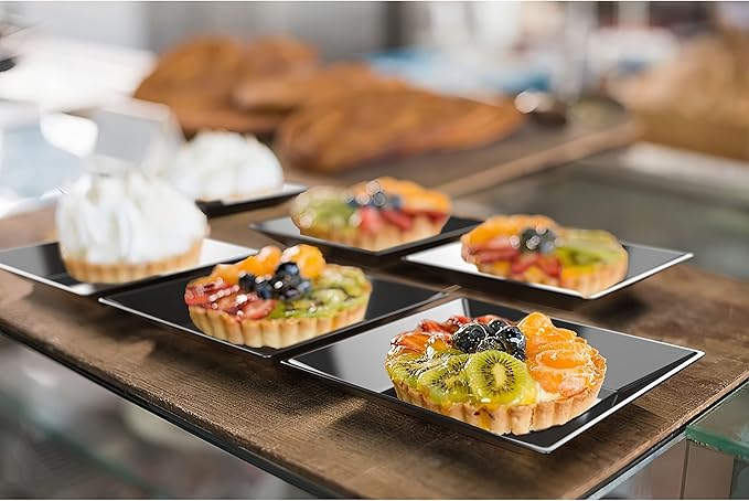 Exquisite Mini Disposable Appetizer Plates - 200 Pack 2.95" x 2.95" Black Plastic Dessert Plates - Elegant Design for Weddings, Birthdays, and Formal Parties - Stackable and Convenient - BPA Free