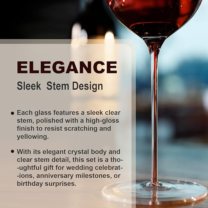 Red Wine Glasses Set of 4, 22oz, Hand Blown Premium Crystal Wine Glasses, red Stem,Thin Rim, Perfect for Red or White, Daily Use,Unique Wedding Anniversary or Birthday Gift