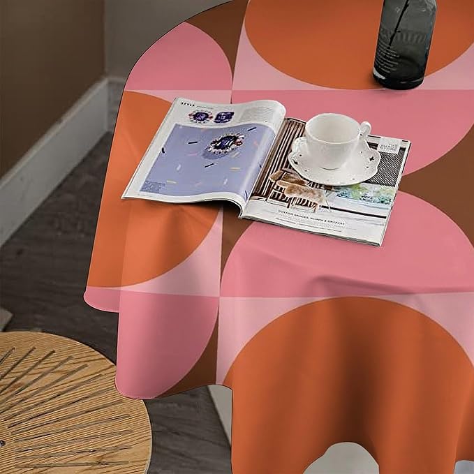 Mid Century Round Tablecloth, Abstract Retro 50s 60s Style Geometric Print Tablecloth for Home Party Dining Room Kitchen Decorm 50Inch(127cm)