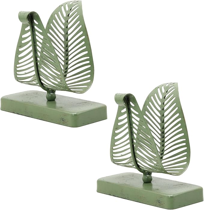 Owlgift Rustic Green Leaf Napkin Holder Set of 2 – Decorative Iron Tissue Organizer for Kitchen, Dining Table, or Entryway – Vintage Country Style Metal Letter Holder Rack