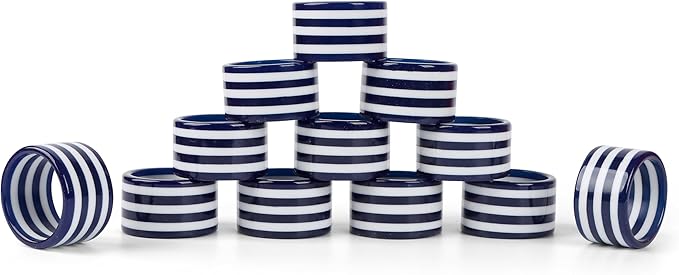 Epoxy Napkin Rings – Elegant Navy Blue & White Napkin Holders Set of 12 for Table Decor, Parties, Weddings & Dining - Modern Round Serviette Rings for Home & Holiday Celebrations - CLEENTABLE