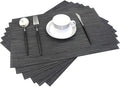 Placemats for Dining Table Washable Woven Vinyl Placemats Heat-resistand Table Dinner Placemats Set of 6 (Black)