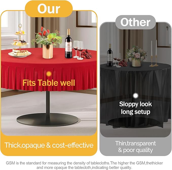 4 Pack Red Spandex Round Tablecloths for 72in Table, Stretchy Fitted 6FT Round Table Cloths, Wrinkle Free Table Cover with Skirt for Wedding Birthday Party Bridal Shower Banquet