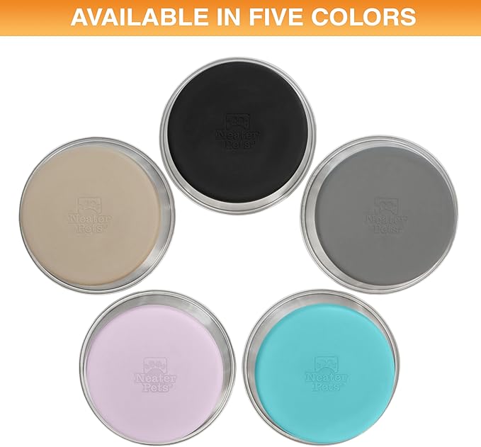 Neater Pet Brands Stainless Steel Dog Bowls with Non-Slip Rubber Bottom – Set of 2, 6 Cup (48 oz), Tan - Heavy Duty Metal Dog Bowl, Dishwasher Safe, Food or Water Bowl, Ideal for Large Dogs