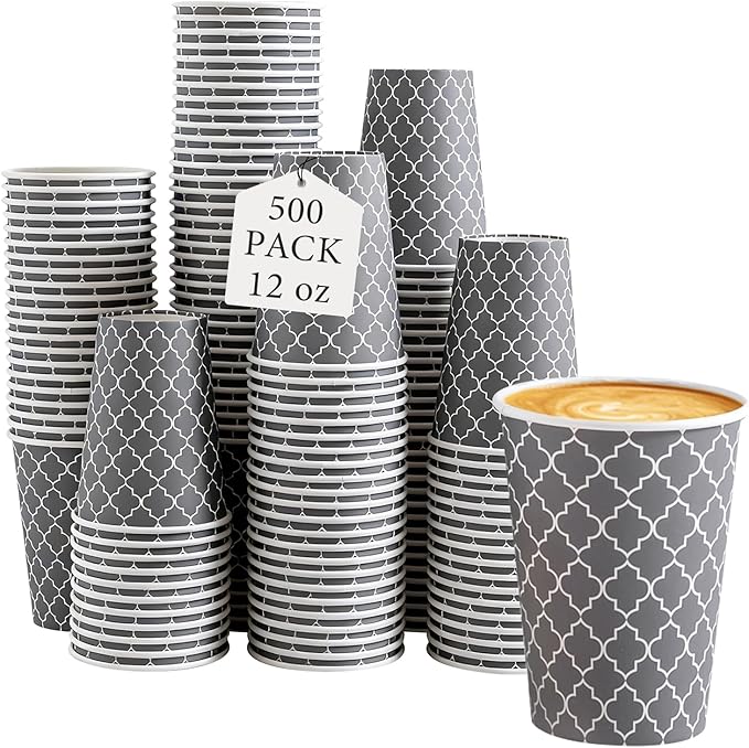 Lamosi Coffee Cups 12OZ 500 Pack, Disposable Coffee Cup, Disposable Cups,12 oz Hot Cups,12 oz Paper Insulated Cup for Cold Hot Drinks (No Lids)