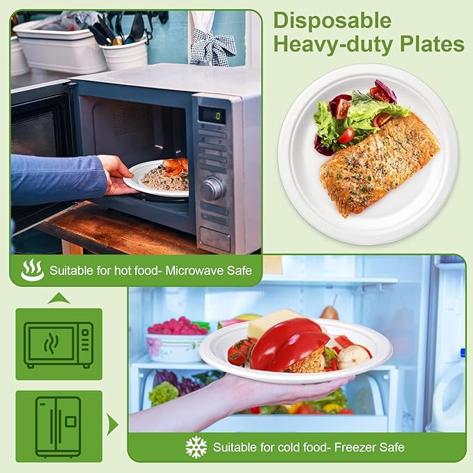 Heavy Duty Paper Plates 10 Inch [60 Pack - White ] Eco Friendly Compostable Dinner Plates, Biodegradable Disposable Paper Plates For Party Picnic Home Office, Sturdy Soak-proof