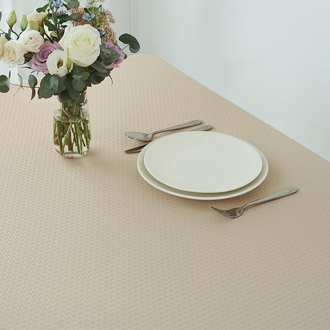 maxmill Rectangle Tablecloth Weaved Pattern Waterproof Spillproof Wrinkle Free Table Cloth, Kitchen Dining Tabletop Decoration, Fabric Table Cover for Holiday Parties, 52 x 70 Inch, Natural
