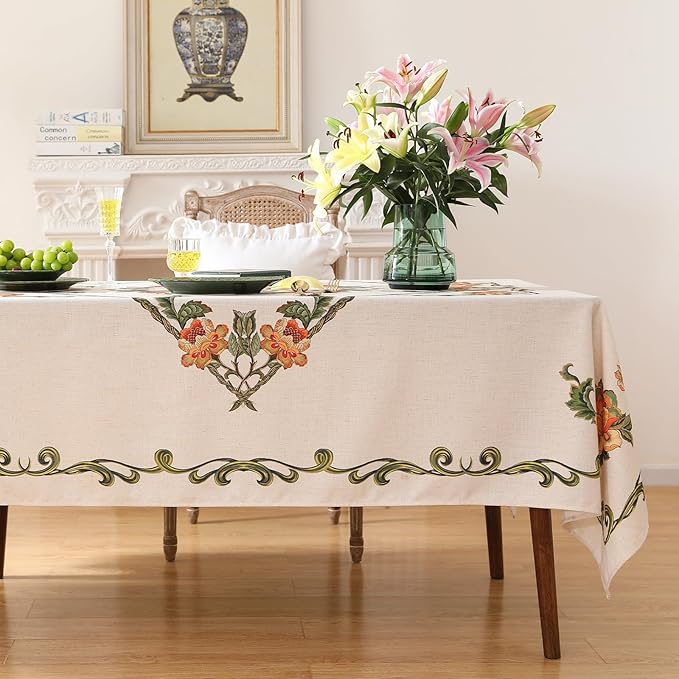 patdrea Designer Linen Square Tablecloth,Vintage French Floral Tablecloths,Wrinkle Free Table Cloth,Decorative Table Cover Cloth for Kitchen,Dining,Tea Party,Home,Christmas,55"*55"