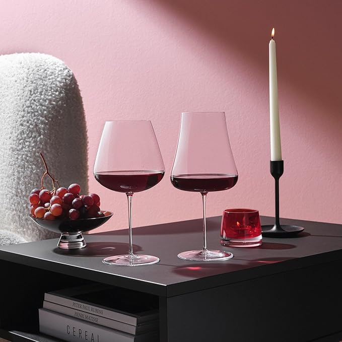 NUDE Red Wine Glass, Stem Zero Volcano – Crystal Large Long Stem Wine Glass for Medium to Full Bodied Red Wines, Tapered Bowl, Lead-Free, Dishwasher Safe, 33 3/4 oz