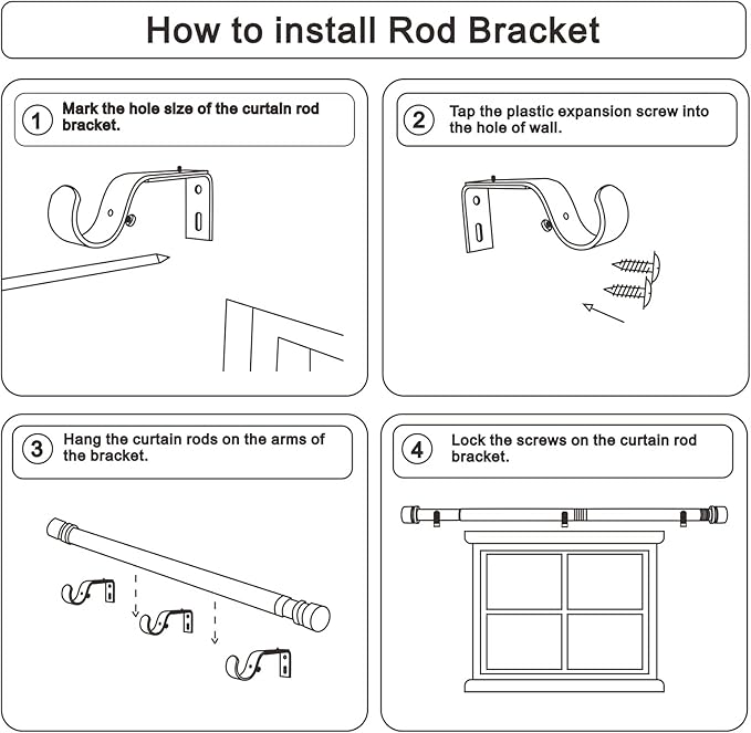 Curtain Rods for Windows 16 to 120 Inches Adjustable Length 1 Inch Diameter Window Curtain Rod with Aluminium Finials, Black