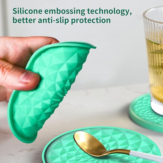Coasters [6 Pack] with Holders Drink Silicone Coasters, Table Cup Mat, for Hot or Cold Drinks Thickened, Non-Slip, Non-Stick, Deep Tray Grey