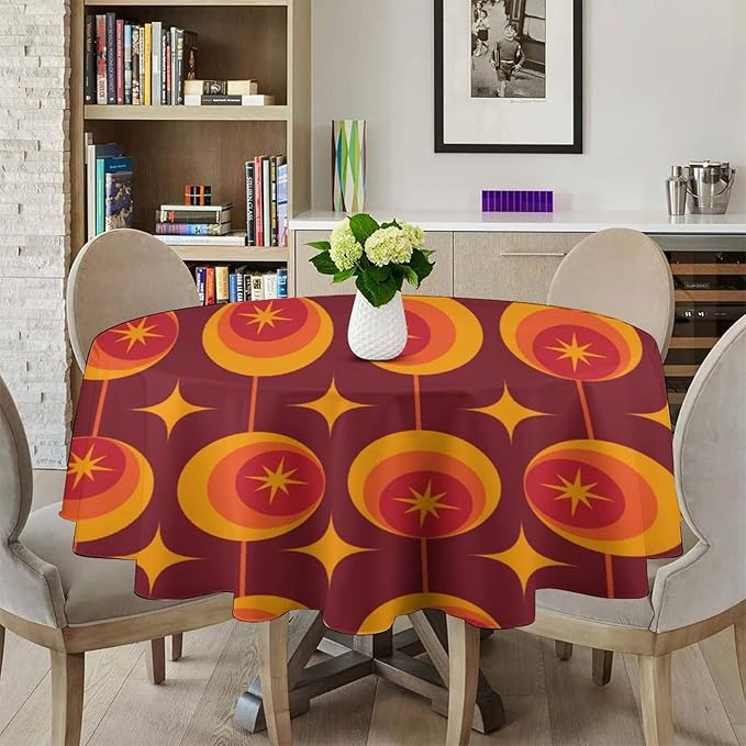 Modern Mid Century Round Tablecloth, Abstract Vintage Geometric Print Tablecloth for Home Party Dining Room Kitchen Decor 36Inch(90cm)