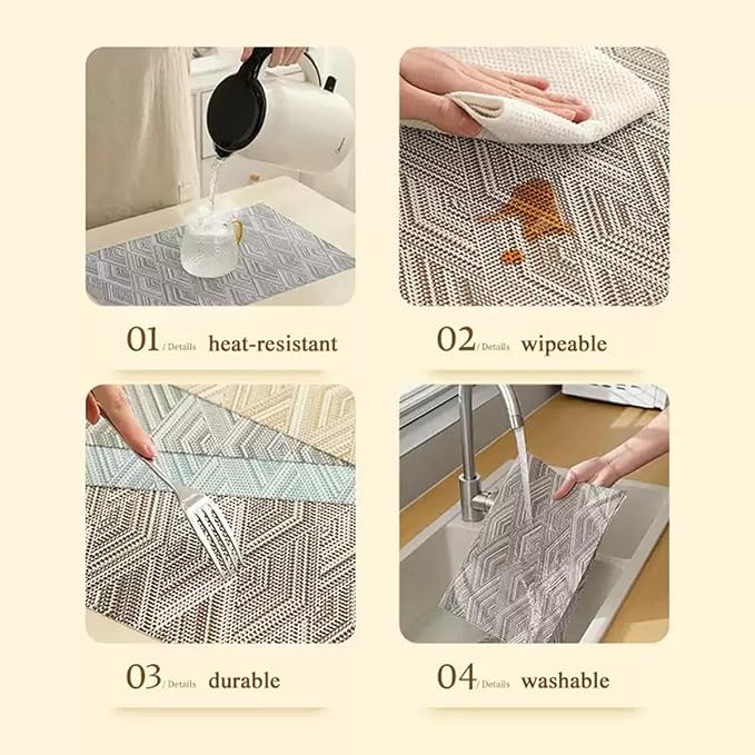Druable Placemats Set of 8, Plastic Heat-Resistant Non-Slip Vinyl Place Mats Washable Easy to Clean Indoor Outdoor (18"x12", Blue)