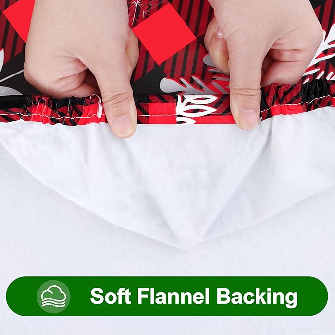 Smiry Plastic Christmas Tablecloth, Buffalo Plaid Waterproof Elastic Fitted Table Covers, Wipeable Flannel Backed Vinyl Tablecloths for Dinner, and New Year Celebration (Black & Red, 30x48 Inches)
