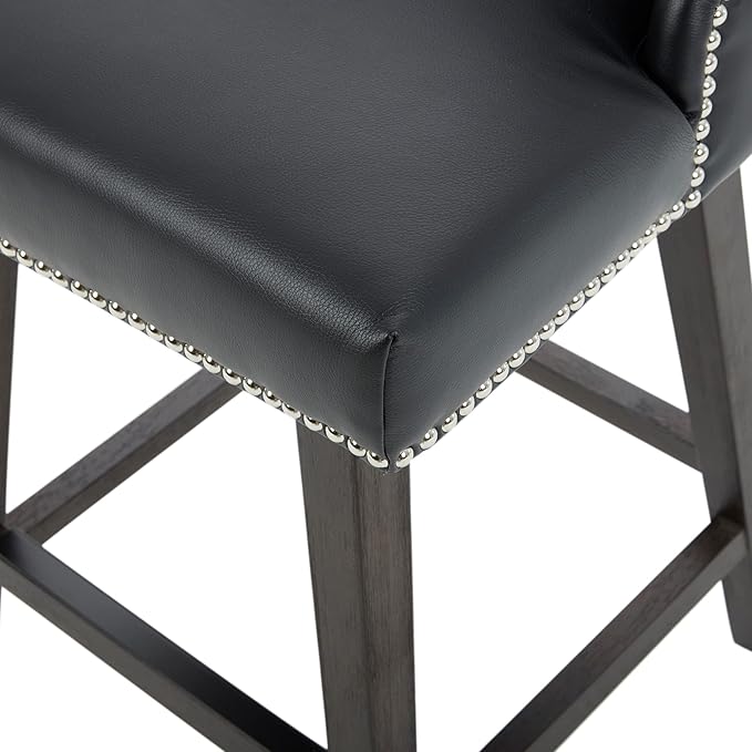 CHITA Counter Height Swivel Bar Stools Set of 2, FSC Certified Upholstered Counter Stools, Modern Swivel Barstools with Wood Legs for Kitchen Island, 26" Seat Height, Faux Leather in Black