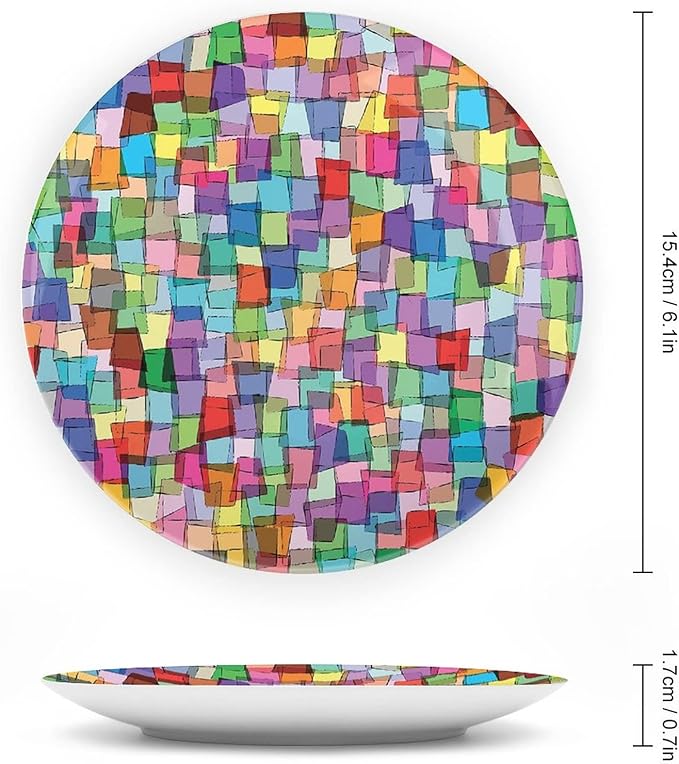 Ceramic Plates, Abstract Decorative Ceramic Plates, Mosaic Tile Pattern Colorful Squares Cubes, 8 Inch, for Dining, Parties, Wedding, Multicolor