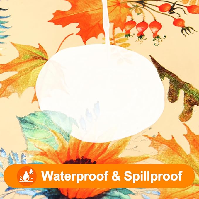Smiry Plastic Thanksgiving Tablecloth, Sunflower & Pumpkin Wipeable Flannel Backed Vinyl Tablecloths for 6 Foot Tables, Waterproof Elastic Fitted Table Covers for Autumn Harvest (Gold, 30x72 Inches)