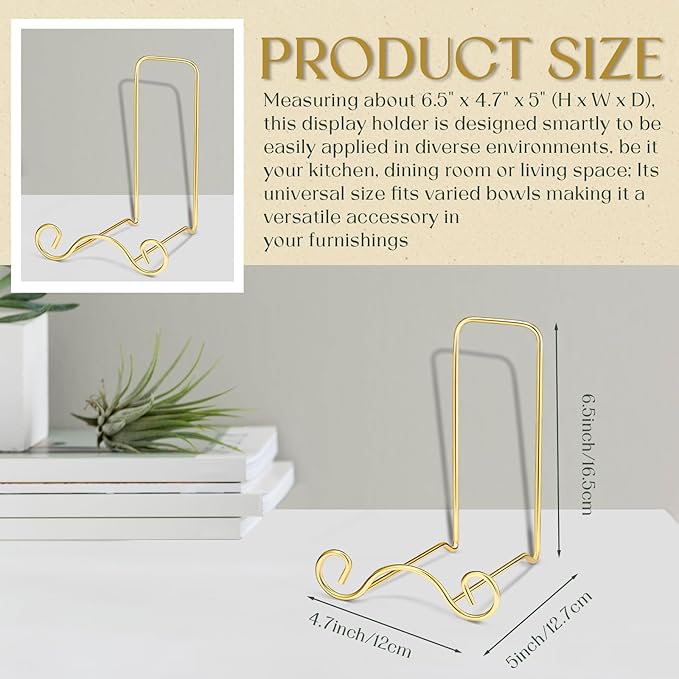 Baderke Wrought Iron Bowl Deep Platter Stand Detachable Metal Scroll Display Rack Easel Metal Bowl Display Stand Decorative Holder Dish Picture Easel (Gold,2 Pcs)