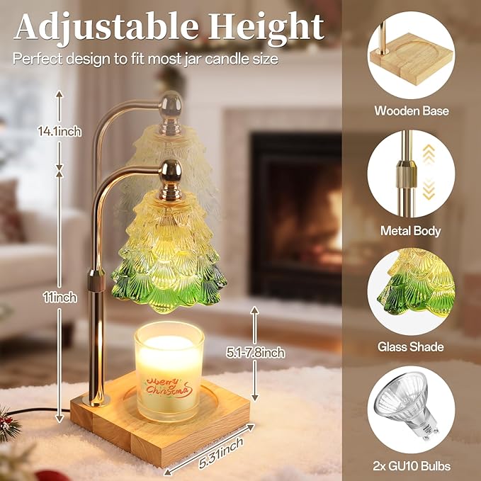 Candle Warmer Lamp with Timer Dimmer Adjustable Height, Candle Warmer with 2 Bulbs for Jar Candles, Home Decor, for Women Birthday
