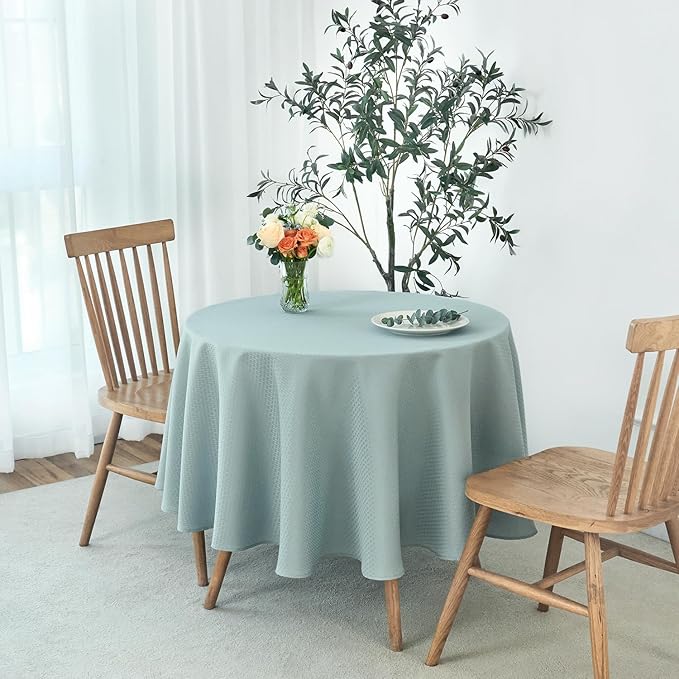 maxmill Round Weaved Texture Design Tablecloth Spill-Proof Wrinkle Free Soft Washable Table Cloth for Circular Table Cover, for Dining Room Banquet Parties Holiday Dinner, 90 Inch Dusty Blue