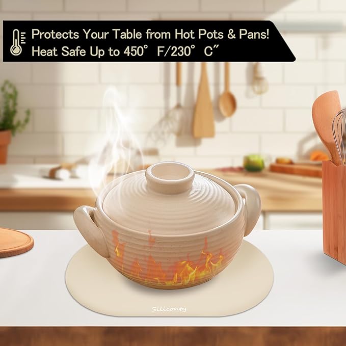 Silicone Placemats, Oval Placemats Set of 4. Heat-Resistant and Easy to Clean Siliconty Mats, Non-Slip Silicone Placemats for Table Protection. (4, Bright Yellow)