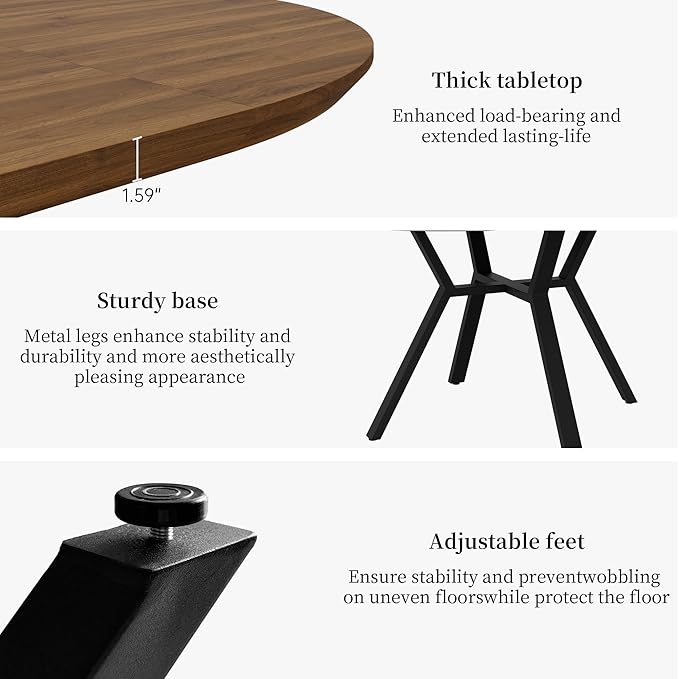 Extendable Round Dining Table Set for 4-6 People, 43.3"-59.1" Extendable Kitchen Table with 4 Upholstered Chairs, Space Saving for Kitchen Dining Room (Walnut Table+4 Grey Chairs)
