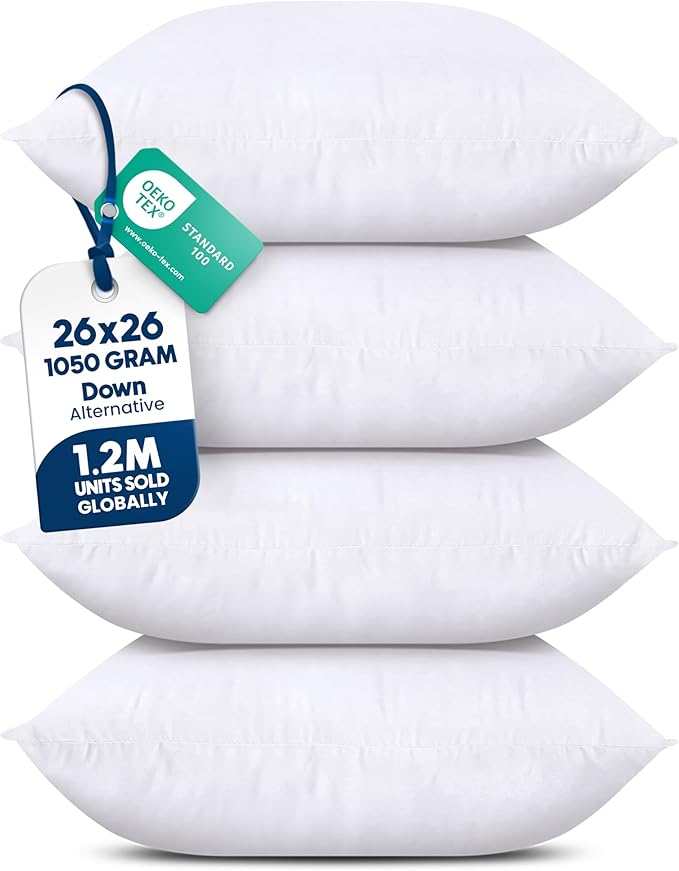 Utopia Bedding Throw Pillows Insert (Pack of 4, White) - 26 x 26 Inches Bed and Couch Pillows - Indoor Decorative Pillow