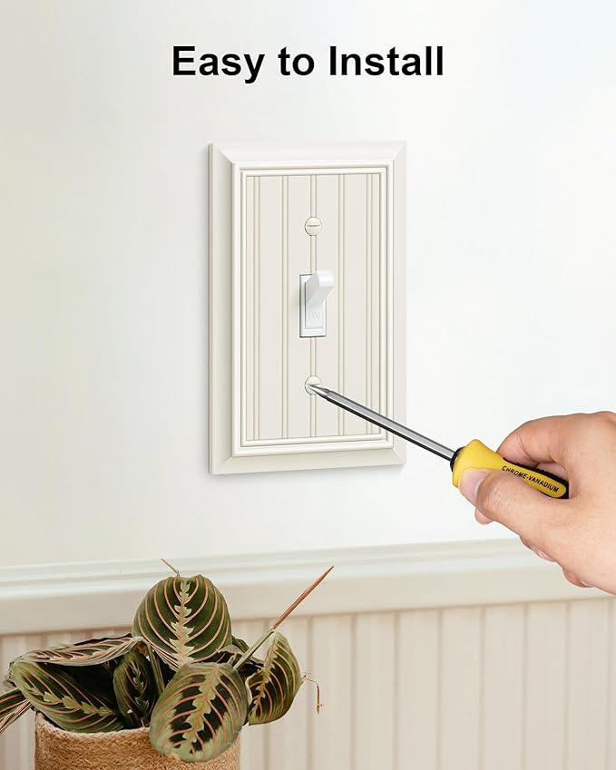 4-Pack Classic Beadboard Single Toggle Light Switch Cover Plate, Durable Natural Bamboo Fiber Decorative Switch Plate Covers, Light Almond 1 Gang Wall Plate