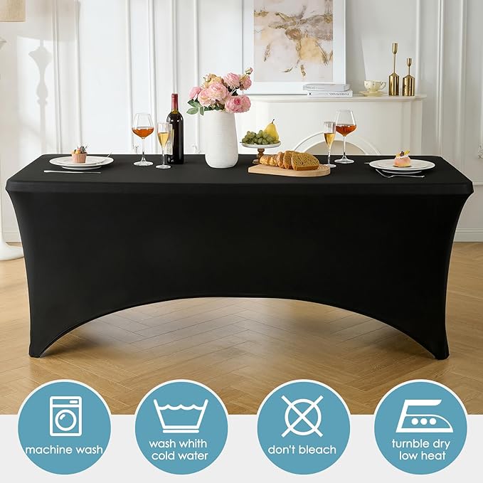 VidaFete Spandex Tablecloth 2 Pack 4FT, Fitted Stretch Table Cover for Rectangle Tables, Wrinkle Resistant and Washable Tablecloths for Outdoor, Picnic, Party, Wedding, Banquet, Birthday, Black