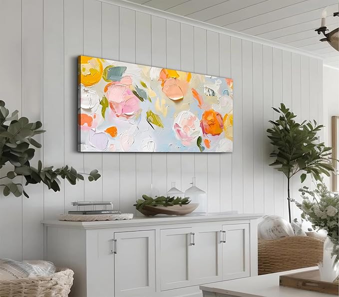 ADJUVANT Wall Art Impressionist Floral 60"L x 30"W, Colorful Flowers Canvas Painting Vibrant Blooms Artwork Soft Hues Prints Botanical Pictures Wall Decor for Living Room Bedroom Dining Room Home Office