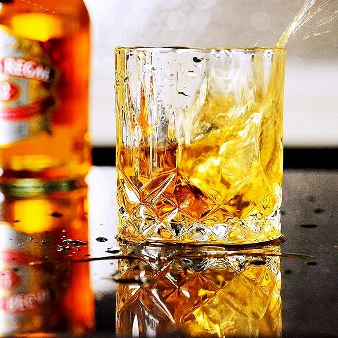 GLASKEY Whiskey Glasses Set of 4,Rock Glasses,11 oz Lead-Free Crystal Bourbon Glass,Old Fashioned Glass for Bourbon,Cognac,Irish Whisky,Personalised Whisky Glass Gift Set for Men,Dad,Brother