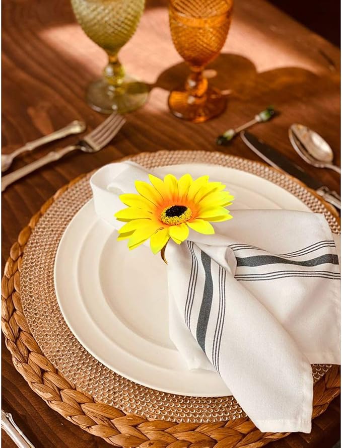 Flower Napkin Rings Set of 6, Handmade Sunflower Napkin Ring Holders, Plant Napkin Holders, Floral Serviette Buckles for Valentine, Weddings, Thanksgiving, Parties Table Settings Decor