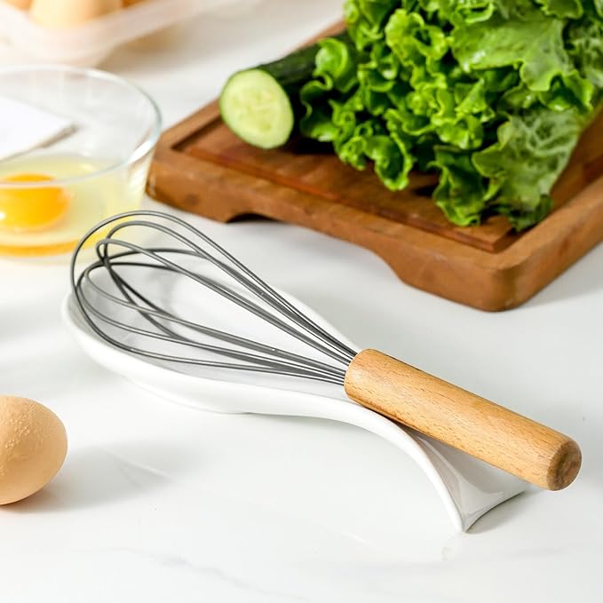Ceramic Spoon Rest for Stove Top,Large 8.7 Inch Spoon Holder for Kitchen Counter,Porcelain Utensil Rest for Thankgiving and Christmas Gift,Dishwasher Safe and Heat-Resistant,White(1 PC)