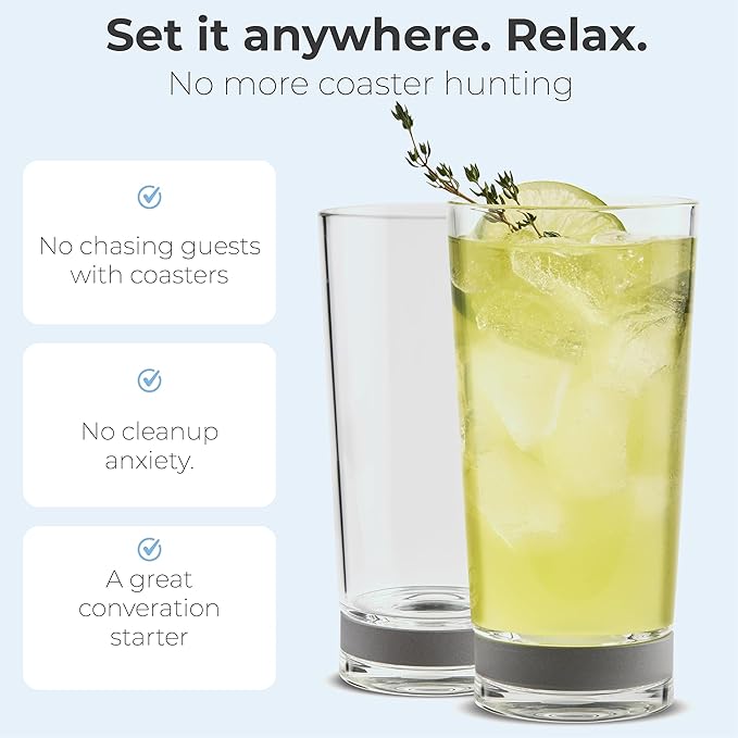 Coast Glassware The Tall – Patented Highball Drinking Glasses with Built-In Stone Coaster Base – Absorbent, Surface-Protecting Water & Cocktail Glasses - Premium Gift Pack (Set of 4) - 16 oz