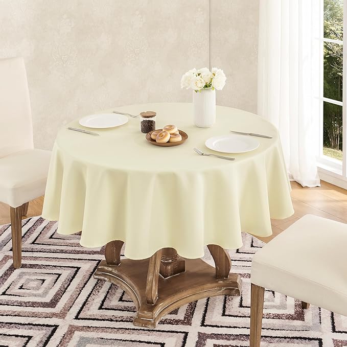 Tablecloth Linen Textured Waterproof & Stain Resistant Table Cloth Wrinkle Free Decorative Fabric Farmhouse Table Cover for Dining/Party/Buffet/Wedding, 60 x 60 Inch, Ivory