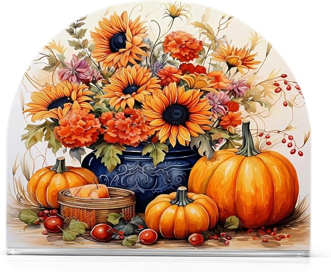 Napkin Holder Sunflower Pumpkin Crystal Clear Acrylic Napkin Holders, Paper Napkin Holder Dining Table Dispenser for Kitchen Restaurant Home Decor Bar Accessories