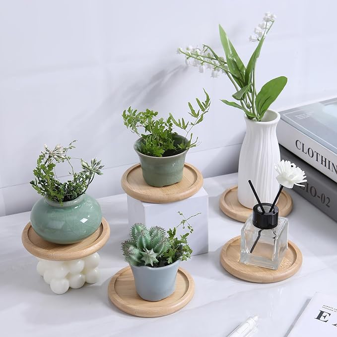 Bamboo 4 inch coaster [12pcs] Coasters with Holder - Drinking Coasters - Cup Mat for Drinks - Live for Hot or Cold Drink - Non-slip and non-stick,Suitable for Kinds Cups and Living Room Decor