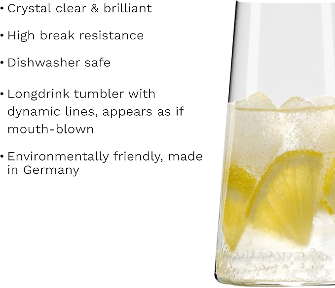Stölzle Lausitz Longdrink Glasses Power Set of 6, 15 1/2 oz – Elegant Highball Cocktail Glasses for Drinks, Water & Juice – Premium Crystal Longdrink Tumblers – Dishwasher- & Shock-Resistant