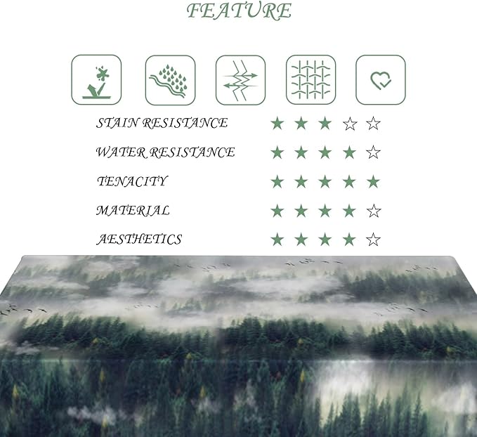 60x84 Inch Nature Rectangular Tablecloth Bird Fog Pine Tree Dreamland Table Cloth Waterproof Durable Table Cover for Holiday Picnic Outdoor BBQ Decor