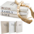 Linen Covered Decor Books 3 Pieces, Decorative Books for Home Decor, Coffee Table Books Decor, Stacked Book Decor - Shelf, Entryway, Console Table, Fireplace Mantel Decor (Bless/Family/Love)