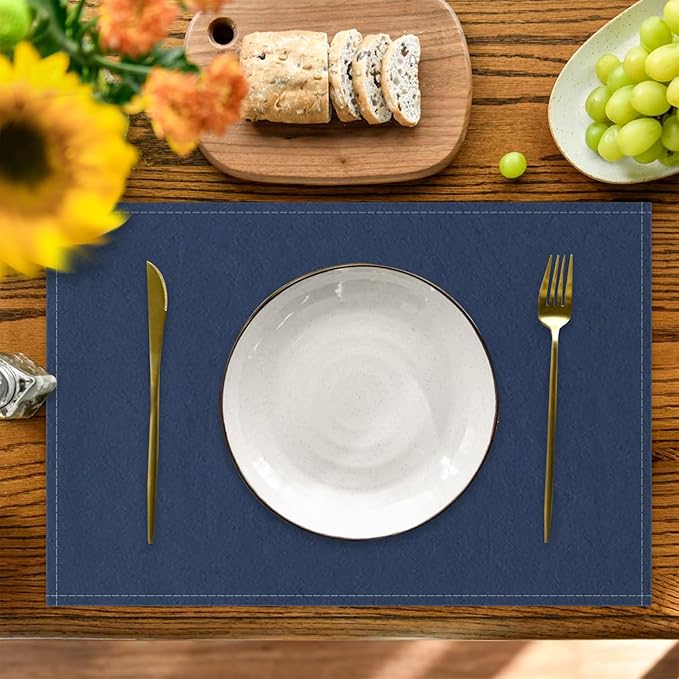 AOFOTO Dark Blue Placemats Set of 4 for Dining Table Solid Color Place Mats Washable Rectangular Table Mats for Party Home Kitchen Restaurant Decor 12x18 Inch