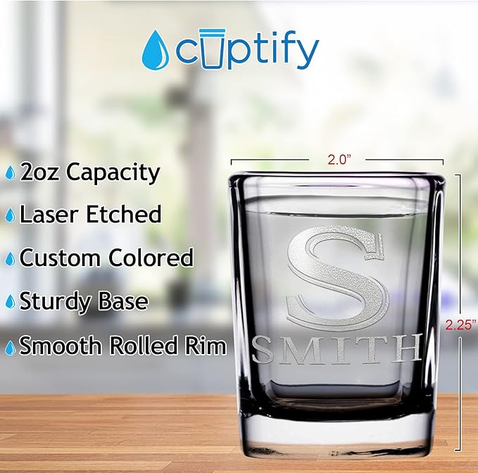 Personalized Square Shot Glasses Engraved 2oz Initial and Name Custom Gifts, Weddings, Birthdays, Party, Event, Decorations