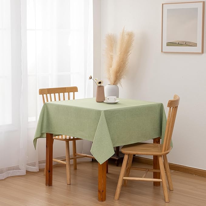Hiasan Faux Linen Square Tablecloth - Wrinkle and Stain Resistant Washable Table Cloth for Kitchen Dining Room Holiday Table Cover for Dinner, Green, 60 x 60 Inch