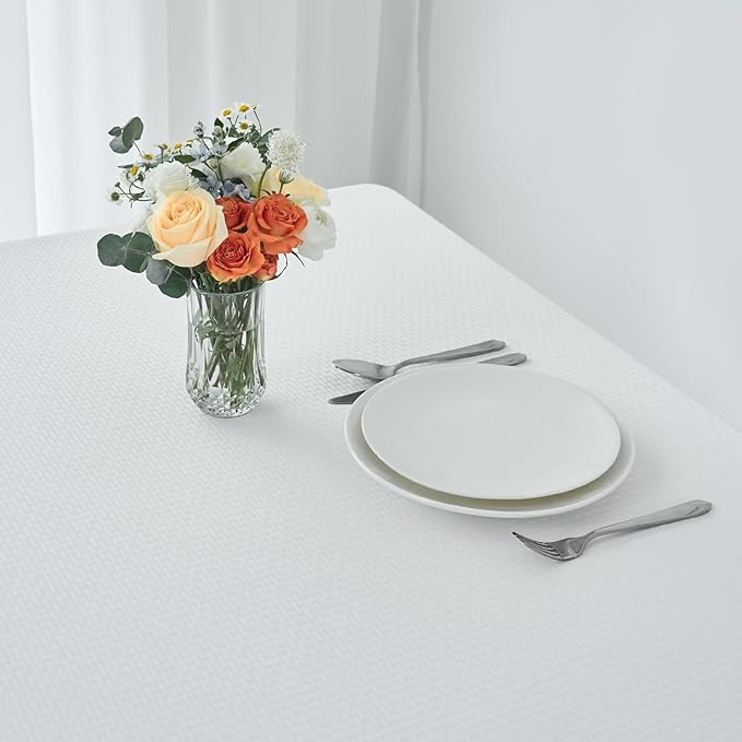 maxmill Tablecloth Weaved Texture Stain Resistant Waterproof, Wrinkle Resistant Washable Table Cloth, Fabric Table Cover for Dining Room, Indoor Outdoor Use, Rectangle 60 x 120 Inch, White