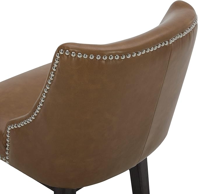 CHITA Counter Height Swivel Bar Stools, FSC Certified Upholstered Counter Stools, Modern Swivel Barstools with Wood Legs for Kitchen Island, 26" Seat Height, Faux Leather in Saddle Brown
