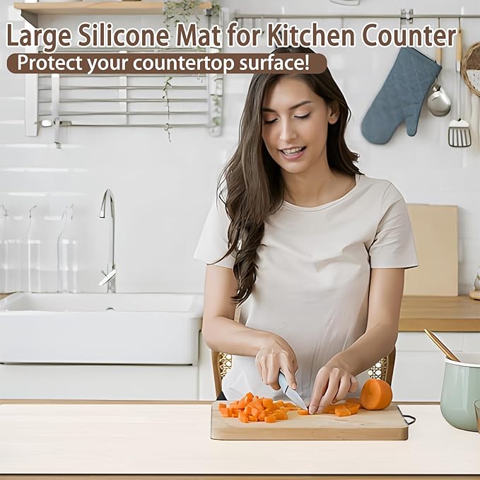 Silicone Mats for Kitchen Counter, 48"x32"(120cmx80cm) Large Heat Resistant Mat Kitchen Island Waterproof Countertop Protector Mat Nons-slip Extra Large Counter Mat, Black