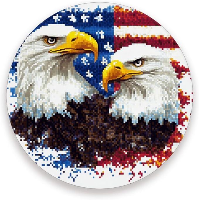Coasters for Drinks Coaster Drink Set Decorative Coffee Table Desk Cup Mat Spring Cute Cork Bar Backing Round Home Decor Pixel Bald Eagle USA Flags White33