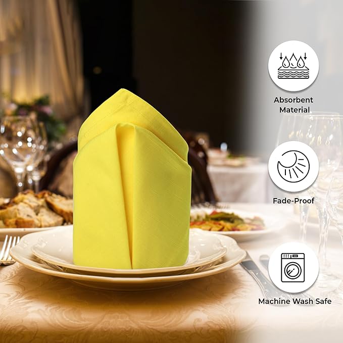 Urban Villa Cloth Napkins Set of 12 20x20 Inches 100% Cotton Napkins Cloth Washable Soft Durable Reusable Absorbent Table Dinner Napkins Cloth for Hotel Lunch Restaurant Weddings Parties-Neon Yelllow