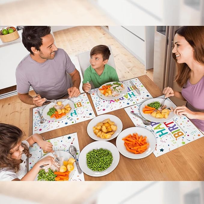 Happy Birthday Placemats Set of 4 Washable Table Place Mats for Dining Kitchen Party Decor