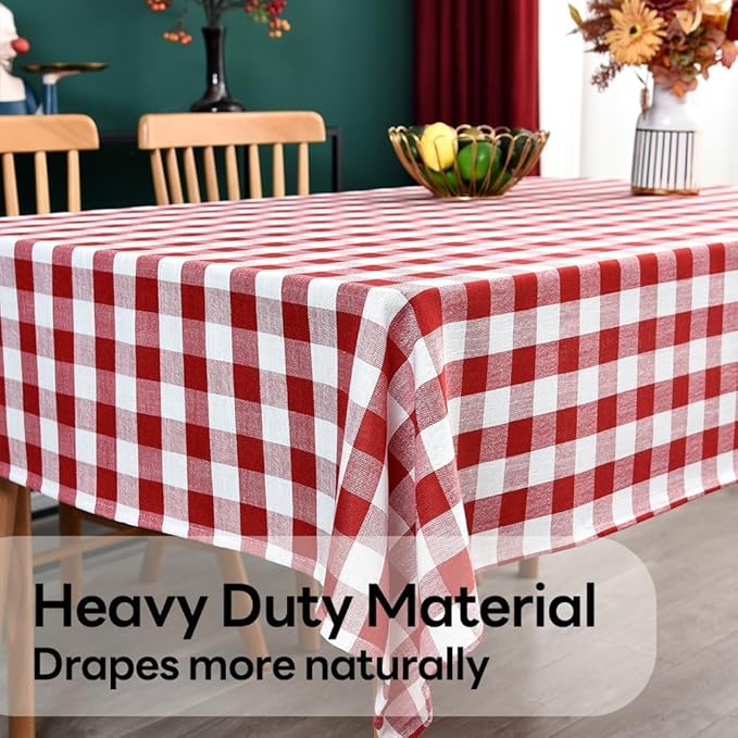 Gingham Table Cloth for Square Tables red Checkered Plaid Tablecloth Heavy Duty Cotton Blend Washable & Wrinkle Table Cover for Outdoor Kitchen Dining Picnic Camping (60x60 Inch)